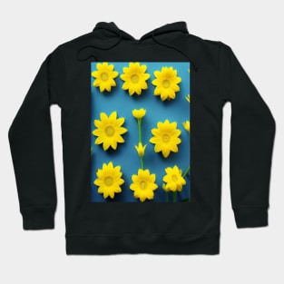 SUNNY LEMON YELLOW FLOWERS TEAL BACKGROUND Hoodie